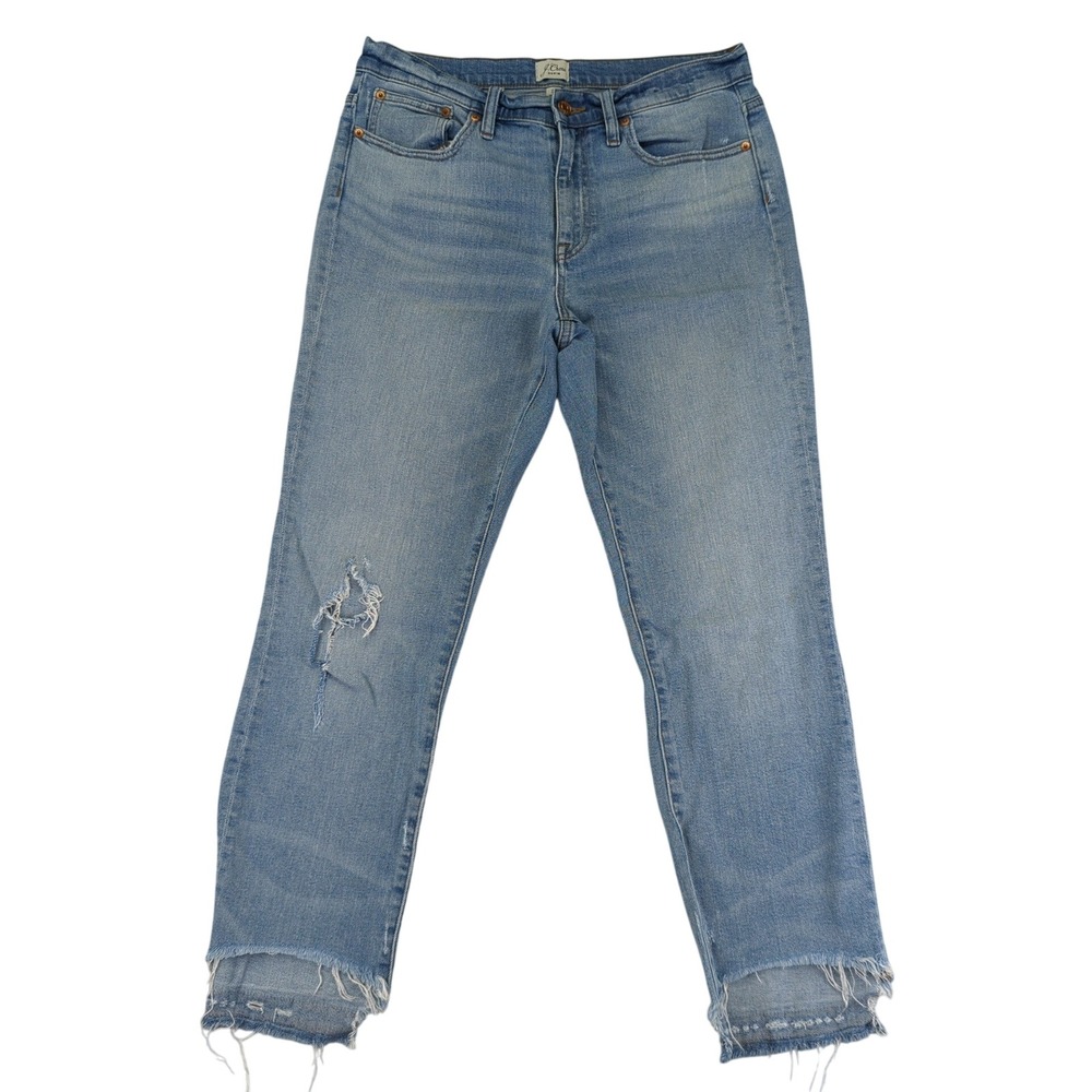 J Crew Slim‎ Boyfriend Jean Women's Size 28 Light Wash Distressed Raw Hem Denim